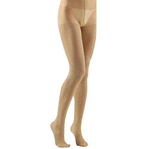 NET TOYS Glitzer-Strumpfhose 40 DEN für Frauen - Gold M/L (38-44) - Glänzendes Unisex-Accessoire Strumpfhose Disco-Queen & Showgirl - Perfekt geeignet für Fasching & Karneval von NET TOYS