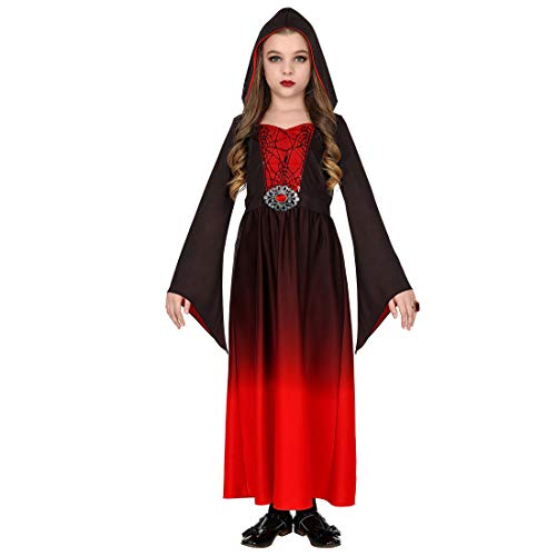 NET TOYS Gothic-Kleid mit Kapuze für Kinder, Rot-Schwarz Größe 158, 11-13 Jahre, Mittelalter Kostüm Burgfräulein von NET TOYS