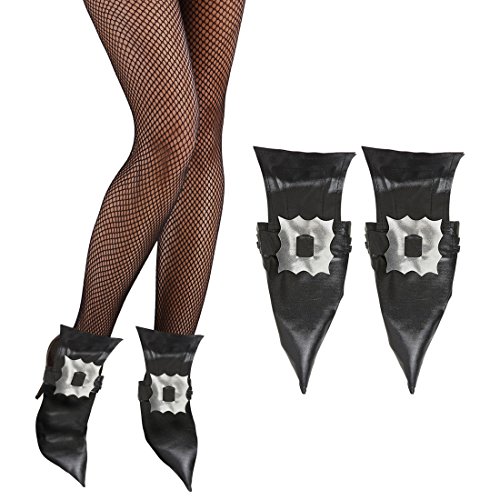 NET TOYS Gothic Schuhüberzieher Hexen Gamaschen Schuh Überzieher Stulpen Zauberin Schnallenschuhe Hexe Spitze Schuhstulpen Magierin Halloween Kostüm Accessoire von NET TOYS