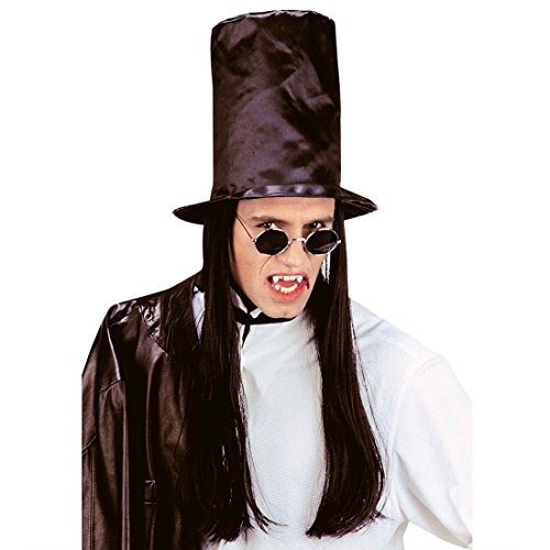 NET TOYS Halloween Vampir Zylinder mit Haaren Vampirzylinder Hut Vampirhut Halloweenhut Halloweenzylinder schwarz von NET TOYS