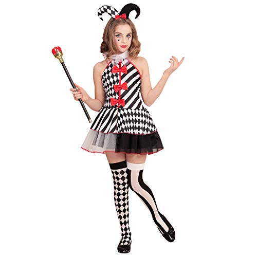 NET TOYS Harlekin Clown Kostüm für Mädchen - 140, 8-10 Jahre - Hübsche Kinder-Verkleidung Pierrot Kleid mit Hut - EIN Highlight für Kostümfest & Kinder-Karneval von NET TOYS