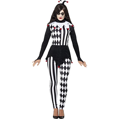 NET TOYS Harlekin Kostüm Damen Pierrot Damenkostüm S (34/36) Halloween Narrenkostüm Frauen Karnevalskostüm Hofnarr von NET TOYS