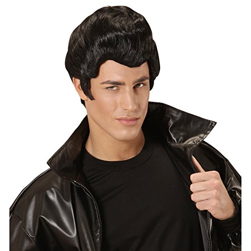 NET TOYS Herren Rockabilly Perücke Rockstar Herrenperücke schwarz 50er 60er Jahre Faschingsperücke Rock n Roll Karnevalsperücke 50s 60s Männer Perücke Grease Kostüm Zubehör Accessoire von NET TOYS