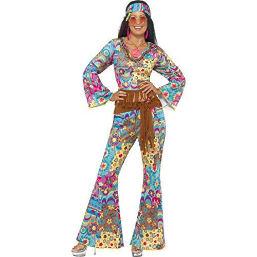 NET TOYS Hippie Kostüm Damen 70er Jahre Outfit M 40/42 Hippiekostüm Flower Power Damenkostüm Mottoparty Verkleidung Blumen Faschingskostüm von NET TOYS