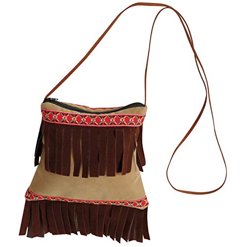 NET TOYS Hübsche Indianer-Tasche in Wildleder-Optik - Braun 19 x 20 cm - Lässiges Damen-Kostüm-Zubehör Western Girl - Geeignet für Fasching & Kostümfest von NET TOYS