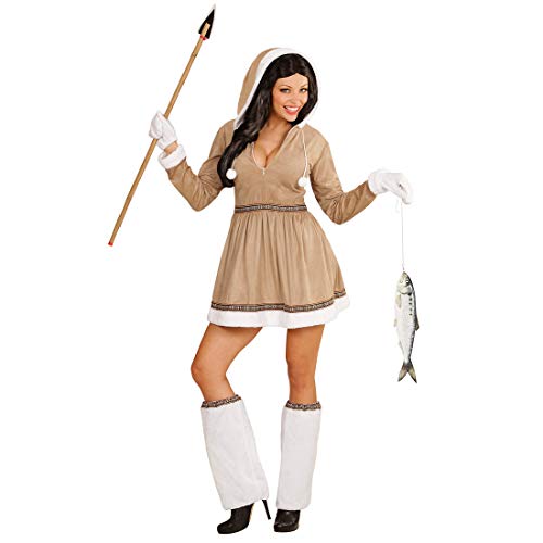 NET TOYS Hübsches Eskimo-Kleid für Frauen - Beige-Weiß XS (32) - Cooles Damen-Kostüm Inuit - Genau richtig für Fasching & Kostümfest von NET TOYS