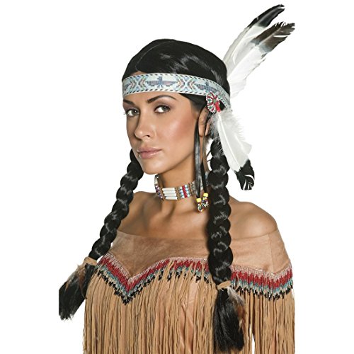 NET TOYS Indianer Perücke mit Federn Indianerperücke Unisex Häuptling Faschingsperücke Karnevalsperücke Kostüm Zubehör von NET TOYS