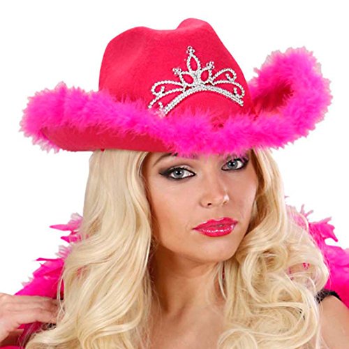 NET TOYS JGA Cowgirl Hut pink Westernhut Cowboyhut Damen Junggesellinnenabschied Accessoires Sommerhut rosa Western Hut rosa Plüschhut von NET TOYS