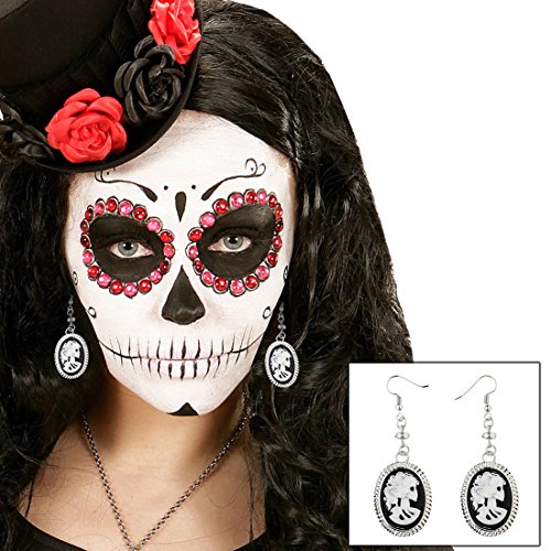 NET TOYS Kamee Totenkopf Ohrringe Sugar Skull Ohrstecker Tag der Toten Ohrhänger Dia de los Muertos Damenohrringe von NET TOYS