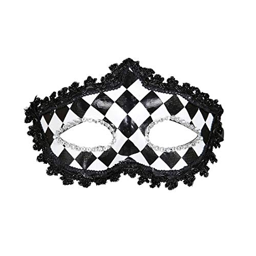 NET TOYS Karierte Pierrot-Maske für Erwachsene - Schwarz-Weiß - Zauberhaftes Damen-Kostüm-Zubehör Augenmaske Harlekin - Bestens geeignet für Maskenball & Karneval von NET TOYS