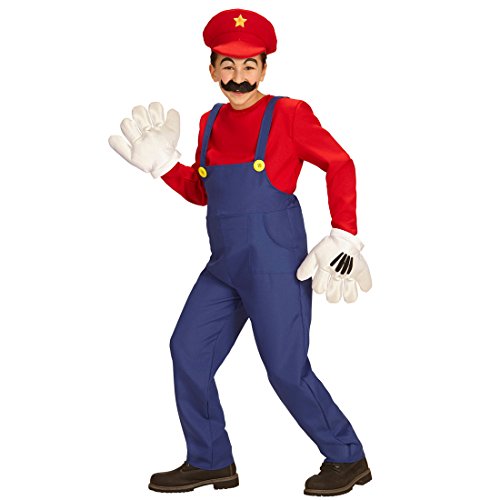 NET TOYS Kinder Super Mario Kostüm Faschingskostüm Klempner 128, 5-7 Jahre Ganzkörperkostüm Super Mario Brothers Superhelden Kinderkostüm von NET TOYS