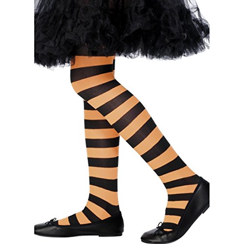 NET TOYS Kinderstrumpfhose Strumpfhose gestreift orange-schwarz Tights Geringelt Feinstrumpfhose bunt Kinder Leggings Streifenlook Kinderkostüm Accessoire von NET TOYS