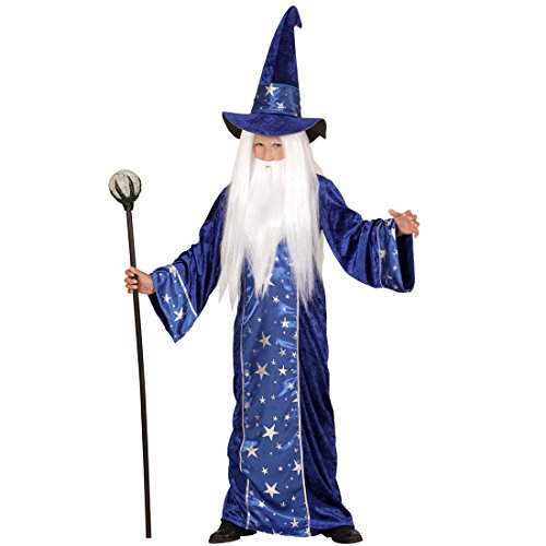 NET TOYS Kleiner Zauberer Kostüm Magier Kinderkostüm 128, 5-7 Jahre Halloween Verkleidung Hexer Gandalf Zaubererkostüm von NET TOYS