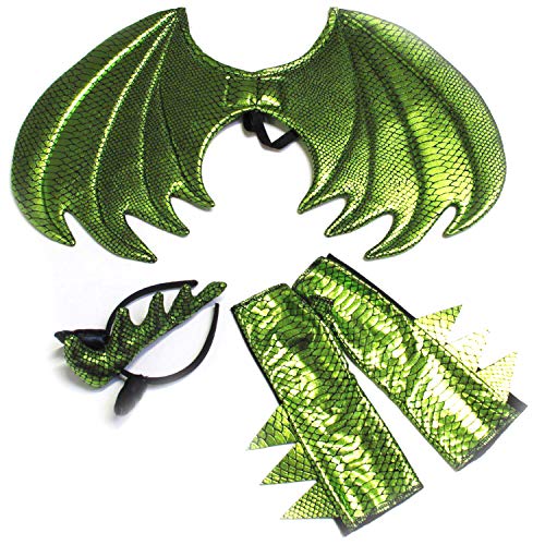 NET TOYS Kostümset Drache für Kinder - Haarreif, Stulpen & Flügel - Grün - Niedliches Kinder-Kostüm-Zubehör für Themenabend & Fasching von NET TOYS