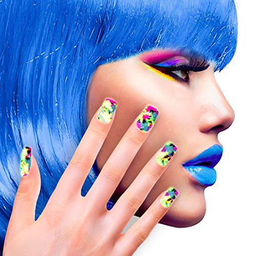 NET TOYS Künstliche Fingernägel 80er Jahre Look Selbstklebende Neon Kunstnägel Bunte Nägel zum Aufkleben Falsche Nägel Party Disco von NET TOYS