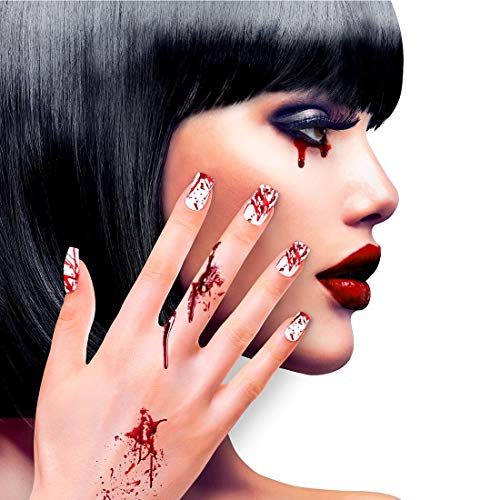 NET TOYS Künstliche Halloween Fingernägel mit Blutspritzern - Weiß-Rot - Unheimliches Damen-Accessoire blutige Nägel zum Aufkleben - Genau richtig für Horror-Party & Gruselparty NET TOYS Künstliche Halloween Fingernägel mit Blutspritzern - Weiß-Rot - Unheimliches Damen-Accessoire blutige Nägel zum Aufkleben - Genau richtig für Horror-Party & Gruselparty von NET TOYS