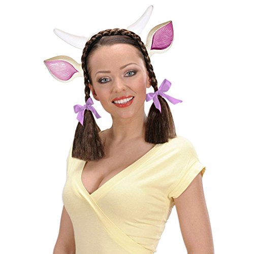 NET TOYS Kuh Hörner mit Ohren Kuhohren Haarreif Tierohren Haarreifen Kuhhörner Haarbügel Molly Kopfbügel Tierkostüm Zubehör Kostüm Accessoire von NET TOYS