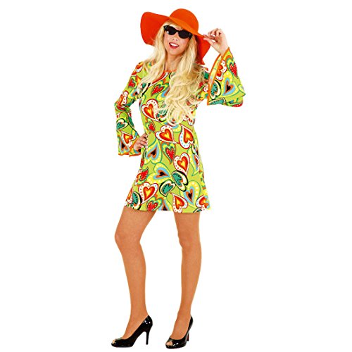 NET TOYS Kurzes Hippie Kleid Love - Flower Power Kostüm Buntes Hippiekleid Damen Hippiekostüm Batik Damenkostüm 70er Jahre von NET TOYS