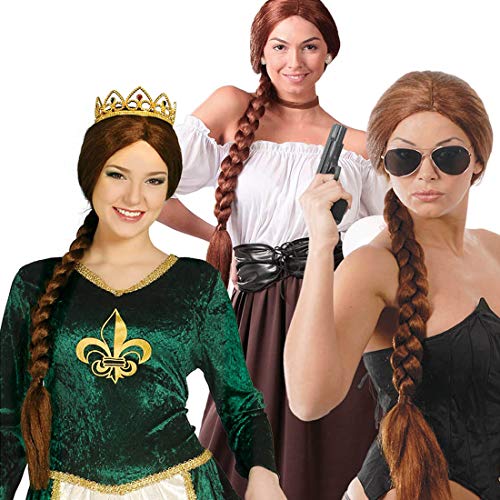 NET TOYS Lara Croft Perücke mit geflochtenem Zopf - Braun - Aufregendes Damen-Kostüm-Zubehör Faschingsperücke Superheldin - EIN Highlight für Karneval & Mottoparty von NET TOYS