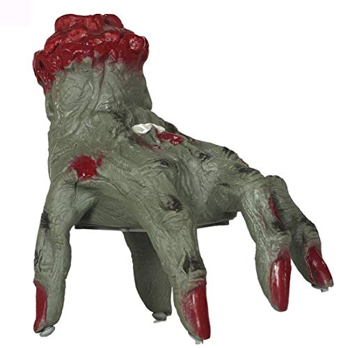 NET TOYS Laufende Zombiehand mit Musik - Grau-Rot 20cm - Unheimliche Party-Dekoration Gruselige Halloween-Deko Eiskaltes Händchen - EIN Highlight für Horror-Party & Gruselparty von NET TOYS