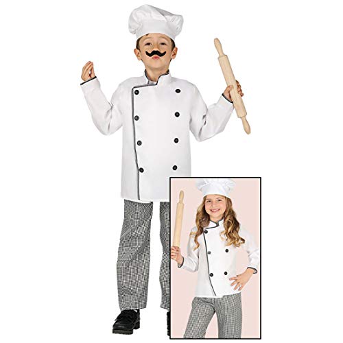 NET TOYS Lustige Koch-Verkleidung für Kinder - Weiß-Schwarz 10-12 Jahre, 142-148 cm - Authentisches Kinder-Kostüm Köchin - Wie geschaffen für Themenabend & Kinder-Karneval von NET TOYS