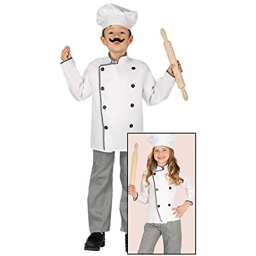NET TOYS Lustige Koch-Verkleidung für Kinder - Weiß-Schwarz 7-9 Jahre, 127-132 cm - Authentisches Kinder-Kostüm Köchin - Wie geschaffen für Themenabend & Kinder-Karneval von NET TOYS
