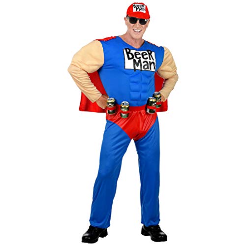 NET TOYS Lustiges Beerman-Kostüm für Männer | Blau-Rot in Größe M (50) | Witzige Herren-Verkleidung Bier-Kostüm Superheld | Genau richtig für Straßenkarneval & Mottoparty von NET TOYS