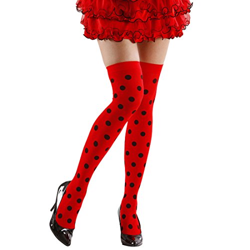 NET TOYS Marienkäfer Overknees Halterlose Strümpfe rot-schwarz gepunktet Käfer Überkniestrümpfe Glückskäfer Stockings Punkte Overknee Socken Tier Kniestrümpfe Karneval Kostüm Damen Zubehör von NET TOYS