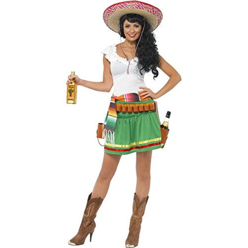 NET TOYS Mexikanerin Kostüm Frauenkostüm grün M 40/42 Mexikanerinnen Kostüm Flaschenholster Tequila Damenkostüm Bardame Kellnerin Mexiko von NET TOYS