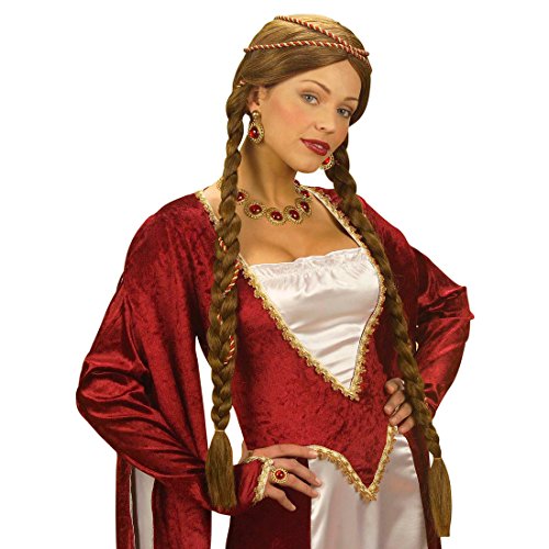 NET TOYS Mittelalterliche Perücke für Damen in braun Burgfräulein Burgdame Burgfräuleinperücke Mittelalterperücke Fastnacht, Einheitsgröße, Kunsthaar von NET TOYS