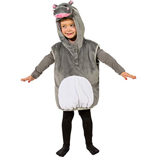 NET TOYS Nilpferd-Weste mit Kapuze für Jungen & Mädchen | Grau-Weiß in Größe 104, 3-4 Jahre | Niedliches Kinder-Kostüm Hippo | Der Mittelpunkt für Kinder-Fasching & Karneval von NET TOYS