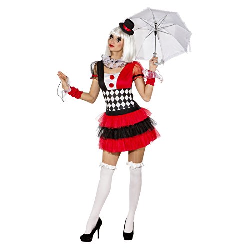NET TOYS Pierrot Kostüm Damen Harlekin Kleid 42/44 (M/L) Clown Damenkostüm Clownskostüm Frauen von NET TOYS