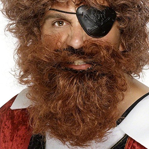 NET TOYS Piratenbart Bart braun Braun Kunstbart Piraten Bart Riesenbart brauner Vollbart Moustache Rauschebart Faschingsbart von NET TOYS
