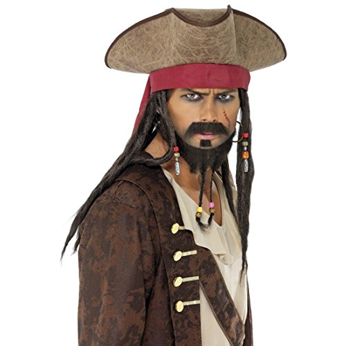 NET TOYS Piratenhut mit Haaren Piraten Hut Braun Jack Sparrow Hut Piratenmütze Piraten Kostüm Zubehör Pirat Seeräuber Kopfbedeckun von NET TOYS