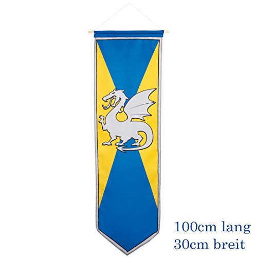 NET TOYS Ritterwappen mit Drachen Mittelalter Standarte 100 x 30 cm gelb-blau Fahne mit Wappen Flagge Mottoparty NET TOYS Ritterwappen mit Drachen Mittelalter Standarte 100 x 30 cm gelb-blau Fahne mit Wappen Flagge Mottoparty von NET TOYS