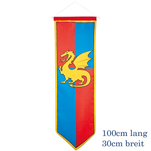 NET TOYS Ritterwappen mit Drachen Mittelalter Standarte 100 x 30 cm rot-blau Fahne mit Wappen Flagge Mottoparty NET TOYS Ritterwappen mit Drachen Mittelalter Standarte 100 x 30 cm rot-blau Fahne mit Wappen Flagge Mottoparty von NET TOYS