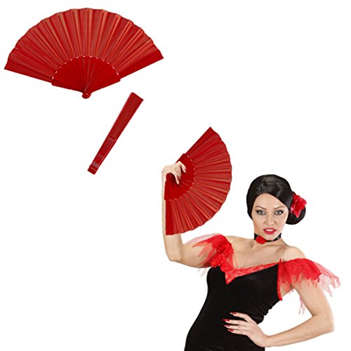 NET TOYS Roter Handfächer Spanischer Flamenco Fächer rot Klappfächer Tanzfächer Sommerfächer Spitzenfächer Japanischer Stofffächer Taschenfächer von NET TOYS