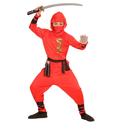 NET TOYS Rotes Ninja Kostüm Kind Ninjakostüm Samurai M 140 cm Krieger Soldatenkostüm Junge Kung Fu Jungenkostüm Kinder Faschingskostüm Soldat Kampfsport Kinderkostüm von NET TOYS
