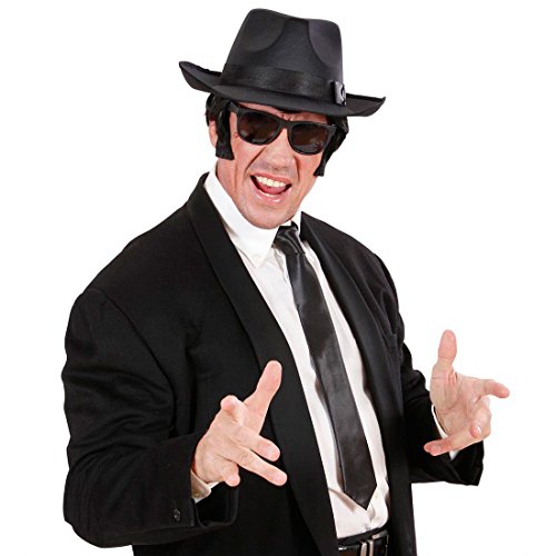 NET TOYS Satin Krawatte schwarz Blues Brothers Schlips Fasching Karneval Krawatten Faschingsschlips Karnevalskrawatte von NET TOYS