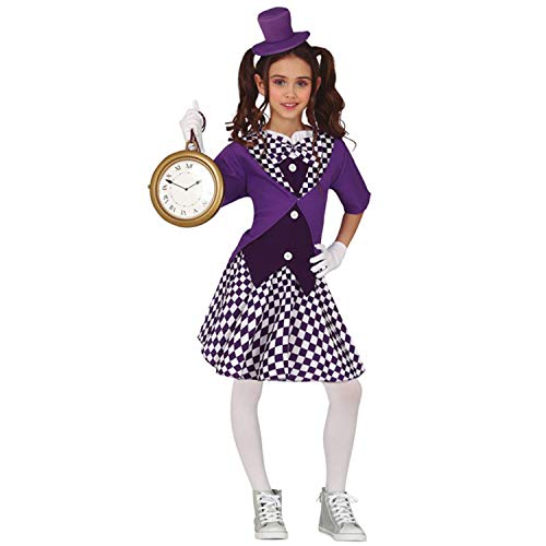NET TOYS Schickes Mädchen-Kostüm Alice im Wunderland - Violett-Weiß 10-12 Jahre, 142-148 cm - Elegante Kinder-Verkleidung Hutmacherin Märchenkostüm - Passend gekleidet für Fasching & Karneval von NET TOYS