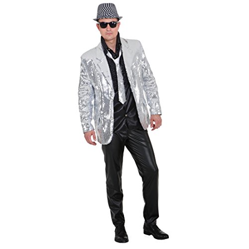 NET TOYS Showjacket Silber Pailletten Jacke Glitzerjacke Showmaster Glitzer Pailletten Show Jacket Paillettenjacke Herrenjacke L 52/54 von NET TOYS