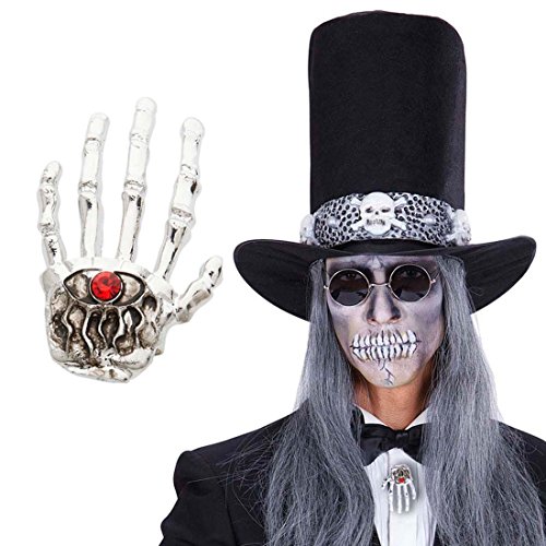 NET TOYS Skeletthand Brosche Gothic Pin Silber Knochenhand Badge Skull Schmuck Skelett Hand Anstecker Halloween Kostüm Accessoire NET TOYS Skeletthand Brosche Gothic Pin Silber Knochenhand Badge Skull Schmuck Skelett Hand Anstecker Halloween Kostüm Accessoire von NET TOYS