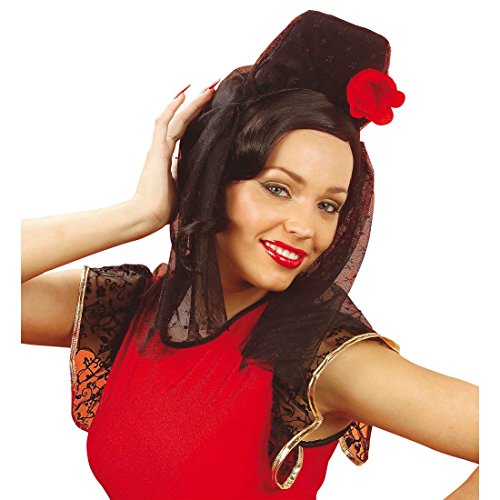 NET TOYS Spanischer Kopfschmuck Rote Rose Kopfbedeckung Blume Haarschmuck Flamenco Spitze Schleier Spanierin Kopf Schmuck Tänzerin Kostüm Accessoire von NET TOYS