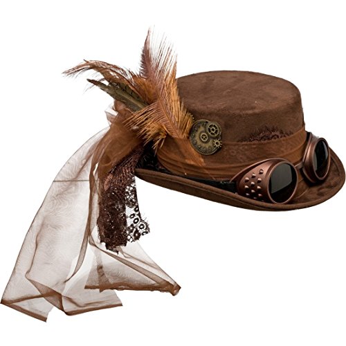 NET TOYS Steampunk Hut Gothic Zylinder braun Viktorianische Kopfbedeckung Accessoire Retrofuturismus Zylinderhut Retrolook Punk Kostüm Accessoire NET TOYS Steampunk Hut Gothic Zylinder braun Viktorianische Kopfbedeckung Accessoire Retrofuturismus Zylinderhut Retrolook Punk Kostüm Accessoire von NET TOYS