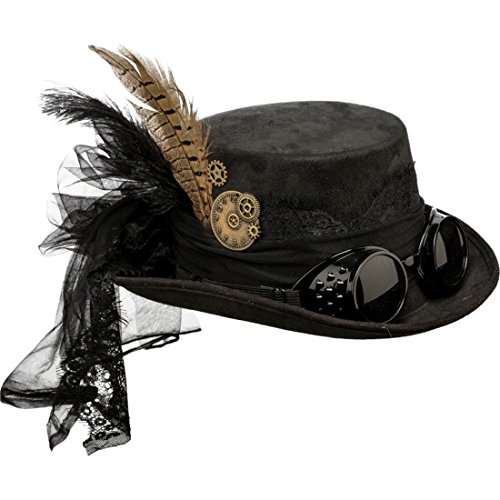 NET TOYS Steampunk Hut Gothic Zylinder schwarz Viktorianische Kopfbedeckung Accessoire Retrofuturismus Zylinderhut Retrolook Punk Kostüm Accessoire von NET TOYS