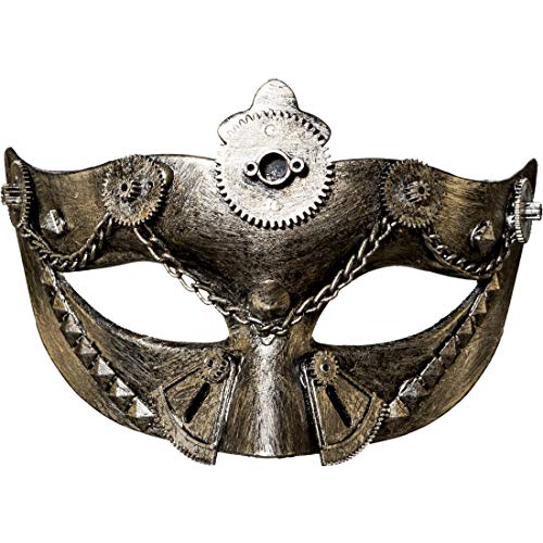 NET TOYS Steampunk-Maske für Augen mit Gummiband | Silberfarben | Wertige Unisex-Maske Gothic geeignet für Halloween & Karneval von NET TOYS
