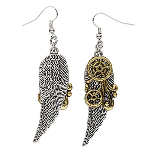NET TOYS Steampunk Zahnräder Ohrringe Gothic Ohrschmuck mit Flügeln Viktorianischer Retro Modeschmuck Steel Punk Ohrhänger von NET TOYS