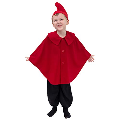 NET TOYS Süßer Zwergen-Umhang für Kinder - Rot 116/128, 5-7 Jahre - Märchenhaftes Unisex-Kostüm-Zubehör Weihnachts-Wichtel Mantel - Passend für Kinder-Karneval & Mottoparty von NET TOYS