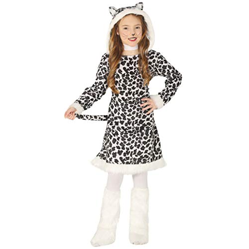 NET TOYS Süßes Leoparden-Kostüm für Mädchen - Weiß-Schwarz 10-12 Jahre, 142-148 cm - Tierische Kinder-Verkleidung Tierkostüm Raubkatze - Perfekt angezogen für Kinder-Fasching & Kostümfest von NET TOYS
