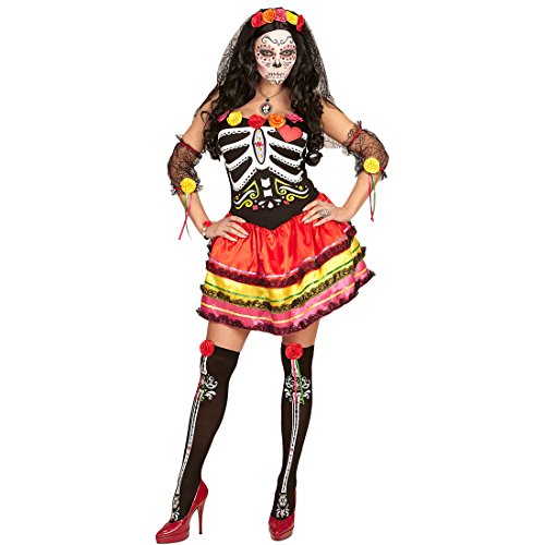 NET TOYS Sugar Skull Damenkostüm Tag der Toten Kostüm XL (46/48) Dia de los Muertos Kleid La Catrina Minikleid von NET TOYS